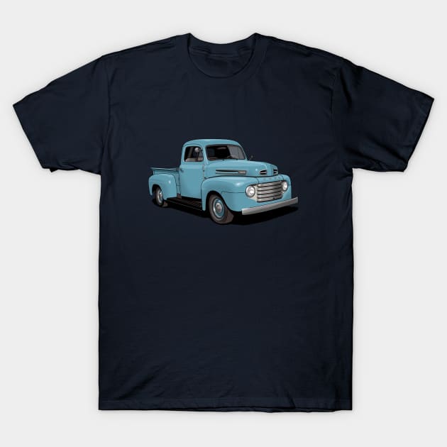 1950 Ford F1 Pickup Truck in light blue T-Shirt by candcretro